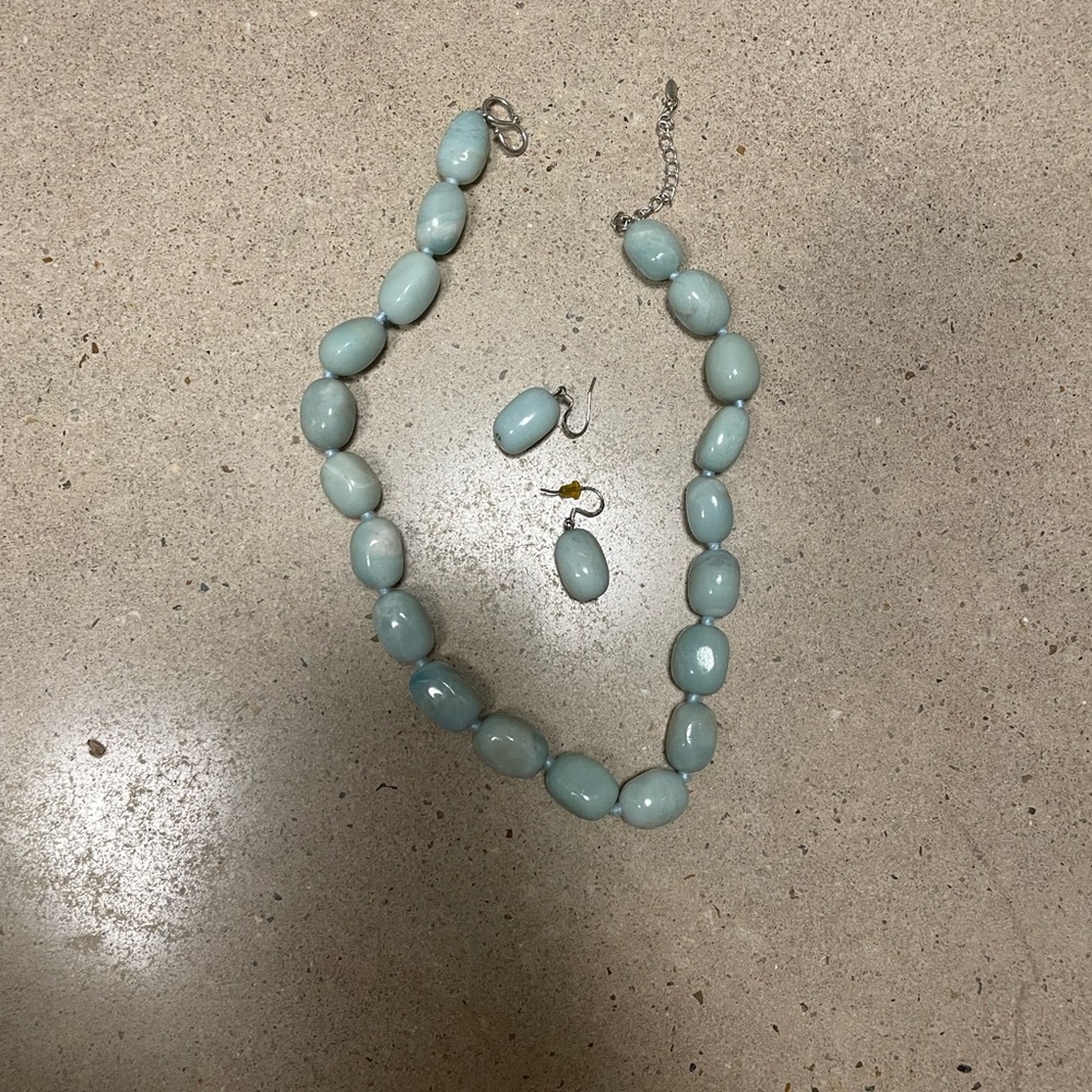 Elegant Blue Beaded Necklace and Earring Set